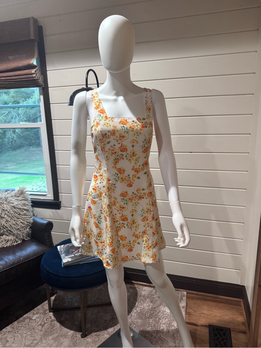 Lulu's Cream Mini Dress with Orange Floral Print